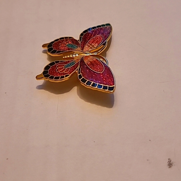 Brooch Vintage Cloissonne Butterfly gold plated rollover pin Y2k Fairy Whimsy - Picture 5 of 5